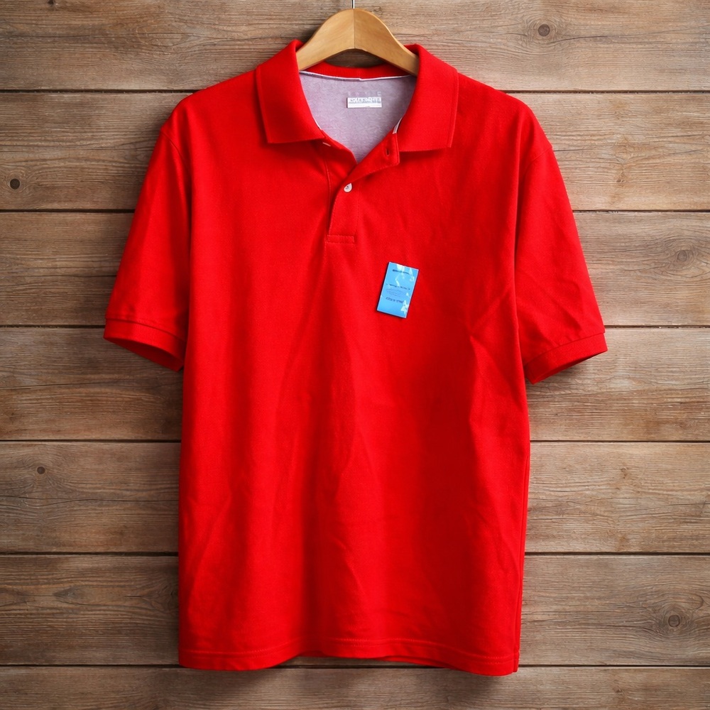 Basic Editions Mens Polo Red Gray Cotton Large Shirt